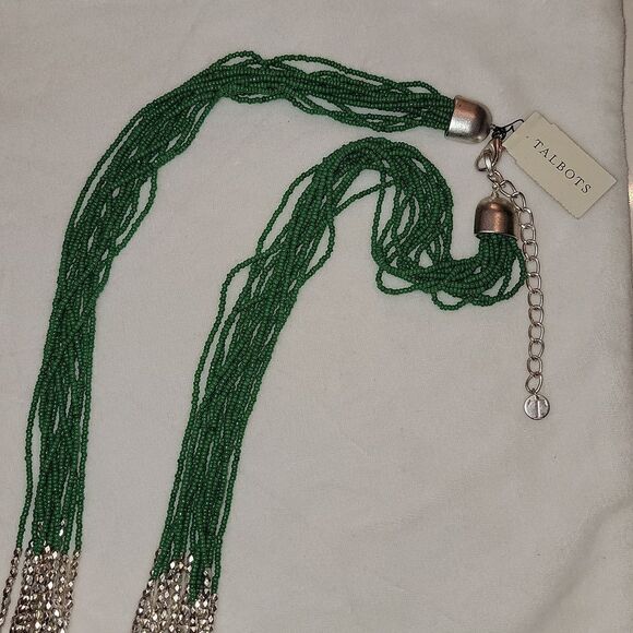 New TALBOTS Colorful Long Beaded Necklace ~ Green Blue Silver Beads $69.50 - Picture 7 of 16